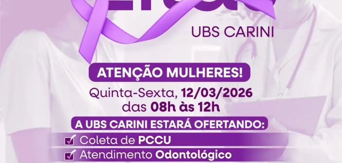 A UBS Carini realizará uma ação especial do Março Lilás, voltada ao cuidado e à prevenção da saúde da mulher.